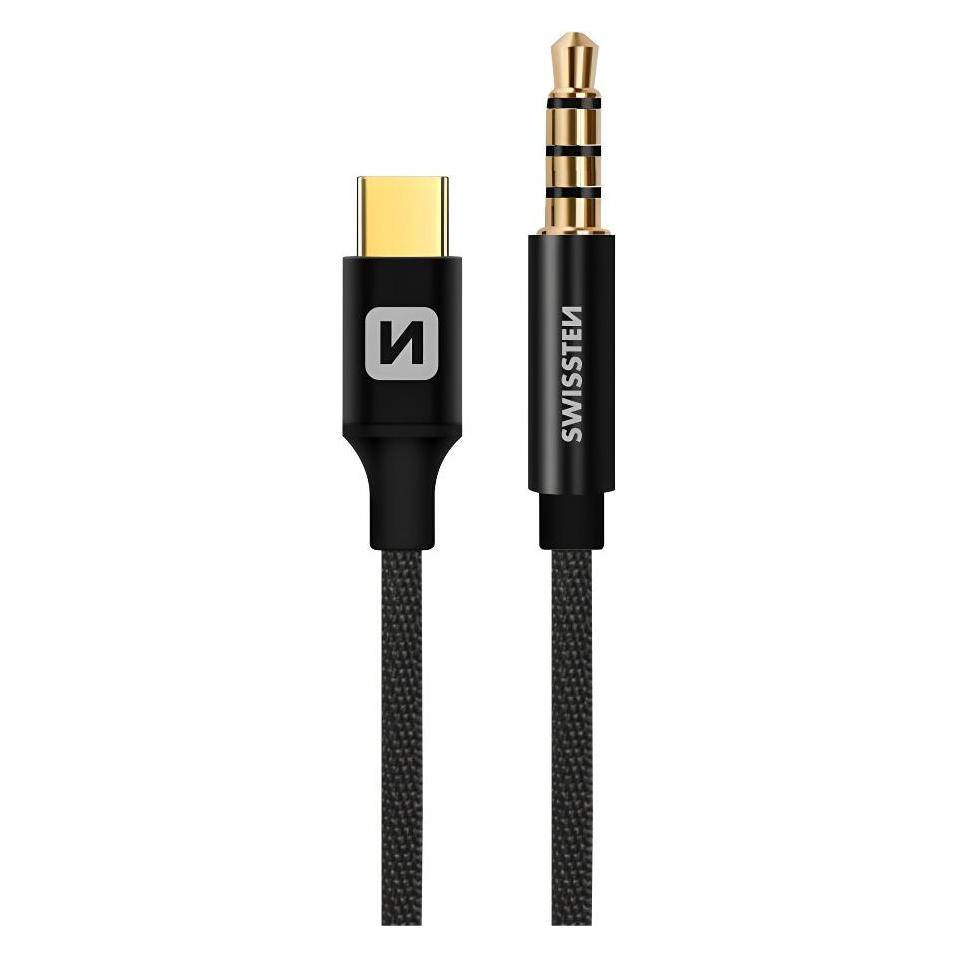 Bild von Swissten Textile Audio Adapteris USB-C / 3 / (USB Typ C, 3.5mm Klinke), Mobilgerät Adapter, Schwarz