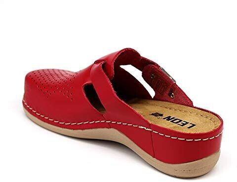 Bild von Leon Komfortschuhe Lederschuhe Pantolette Hausschuhe Clog rot