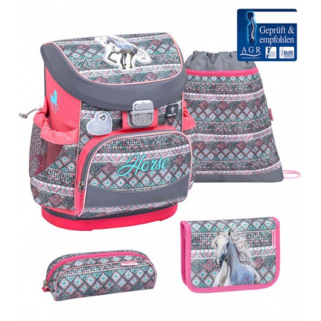 Bild von Belmil ergonomischer Schulranzen Set 4 -teilig für Mädchen 1, 2 Klasse Grundschule/Super Leicht 800-860 g/Brustgurt / (405-33 Horse Aruba Blue)
