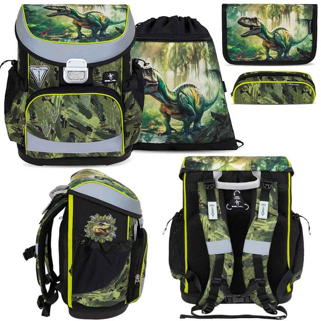 Bild von 4 tlg. Set bestehend aus Schulranzen, Federtasche, Schlampermäppchen und Turnbeutel für Kinder ab 110cm Körpergröße BELMIL Schulranzen Set Mini-Fit Lost World