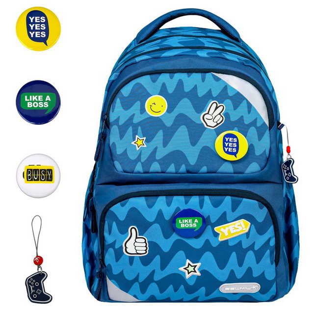 Bild von Belmil Schulrucksack "MAXI PACK" neues Modell 2025 mit Patches für Mädchen und Jungen, ab 3. Klasse mit Köpergröße von ca.120cm