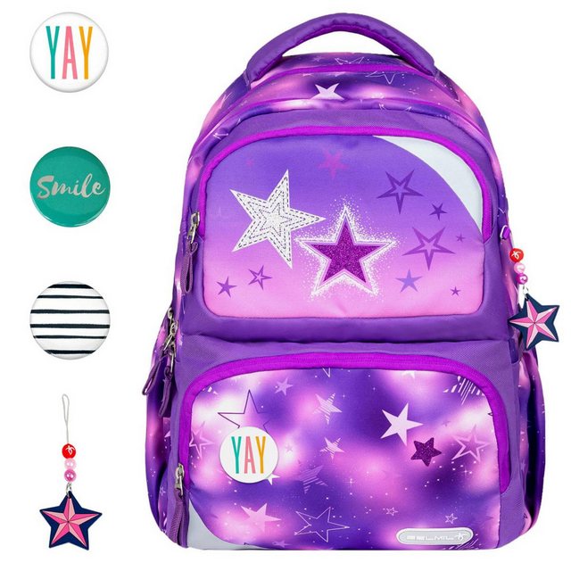 Bild von Belmil Schulrucksack "MAXI PACK" neues Modell 2025 mit Patches für Mädchen und Jungen, ab 3. Klasse mit Köpergröße von ca.120cm