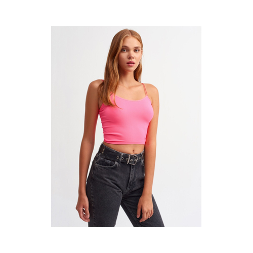 Bild von Dilvin Fuchsiafarbenes, Elastisches Crop-top 3528 für Damen - XS-S