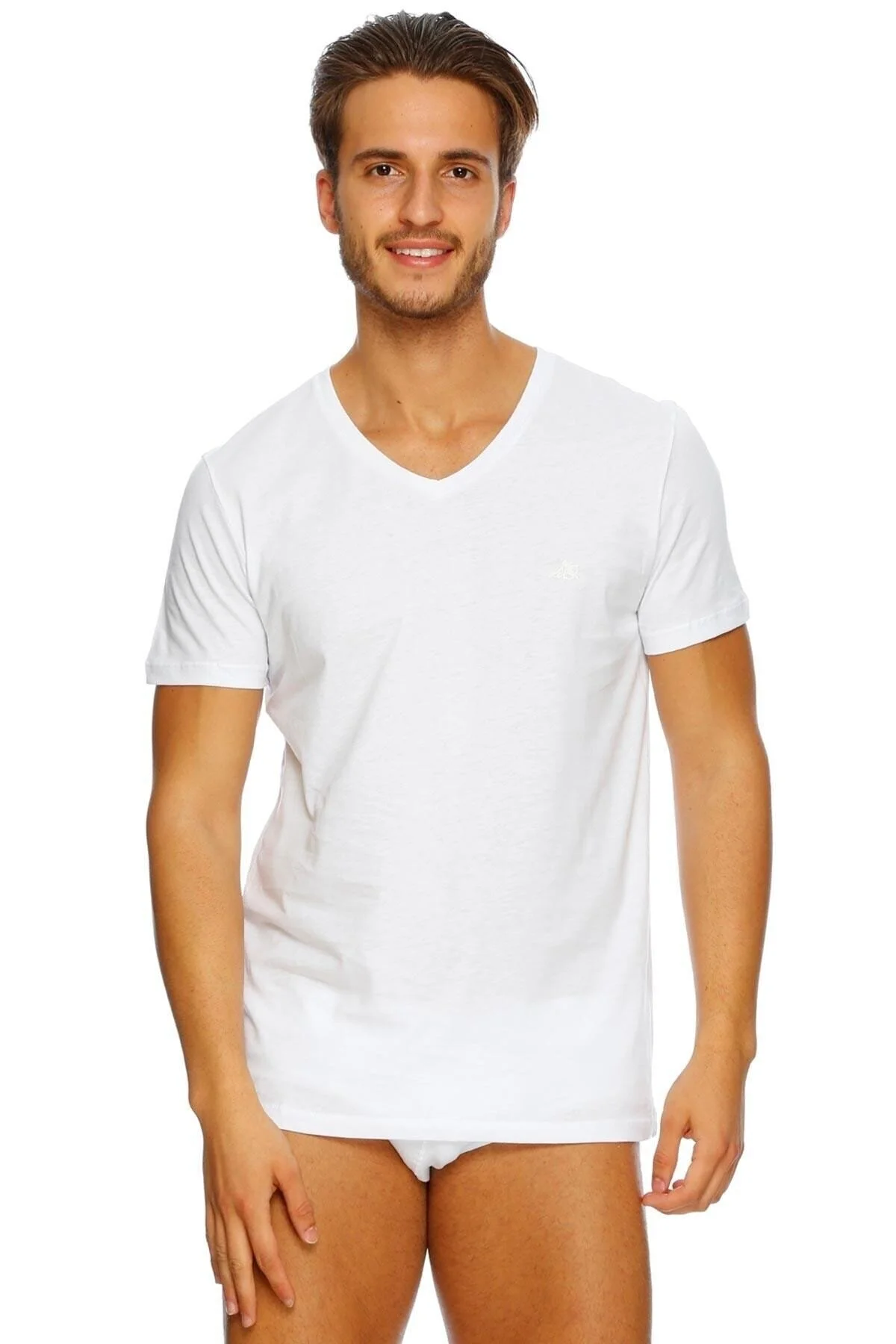 Bild von Eros Weißes 2er-pack T-shirts Und Unterhemden Mit V-ausschnitt 039 für Herren - 3XL