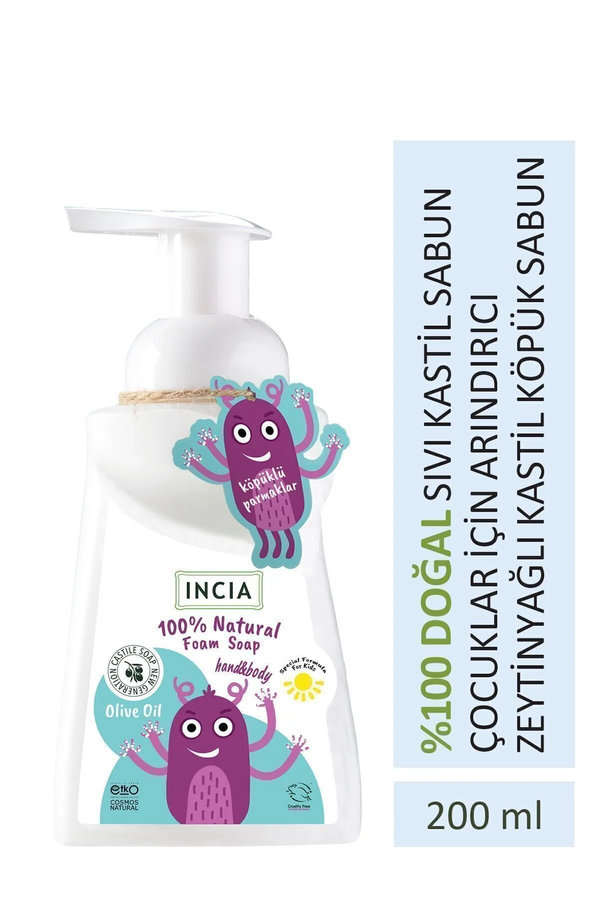 Bild von Incia 100 % Natürliche Schaum-kastilienseife Mit Olivenöl Für Kinder – 10 Kräuteröl, Vegan, 200 Ml - One Size