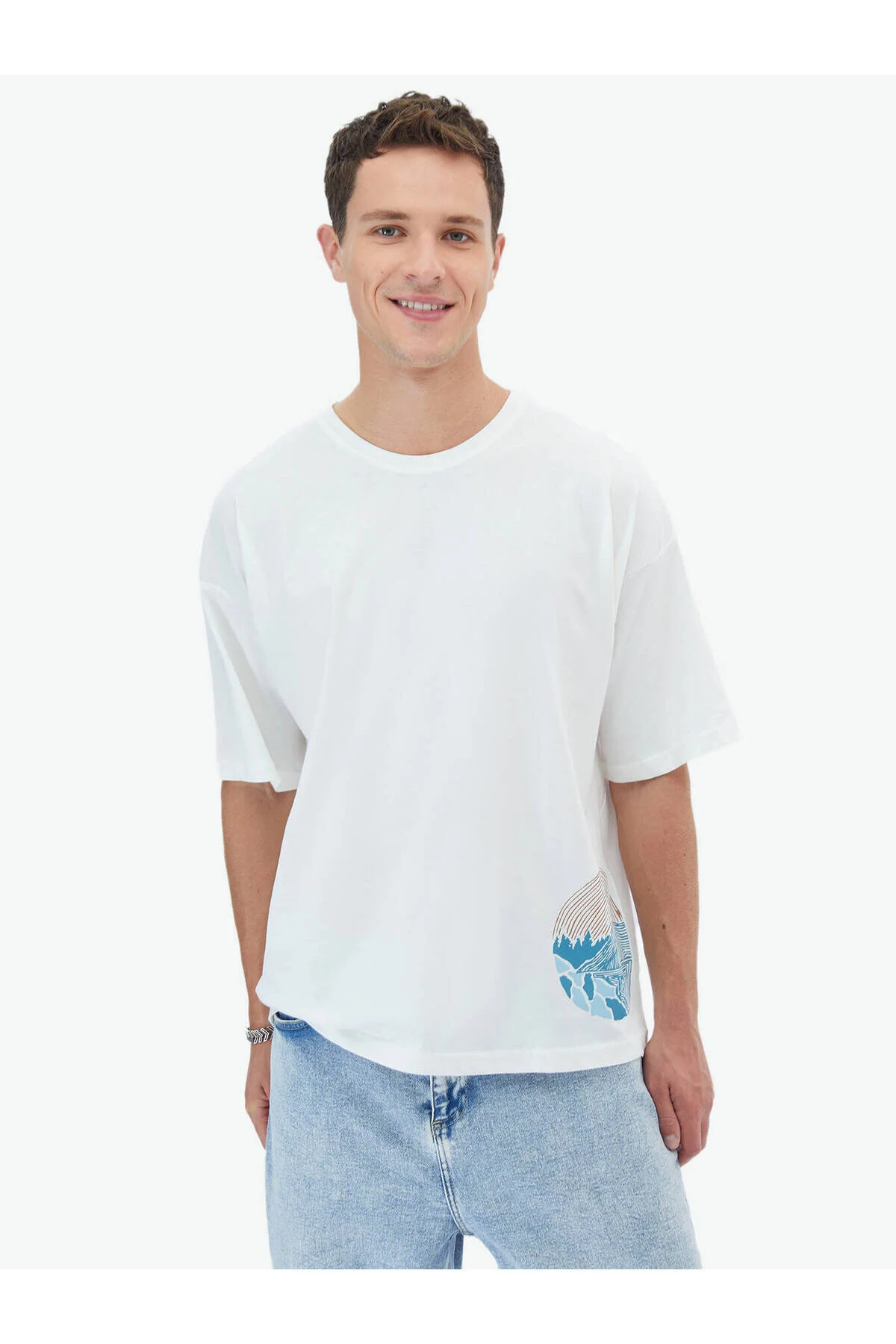 Bild von Kip Ecrufarbenes Bedrucktes T-shirt Mit Rundhalsausschnitt Aus 100 % Baumwolle für Damen - L
