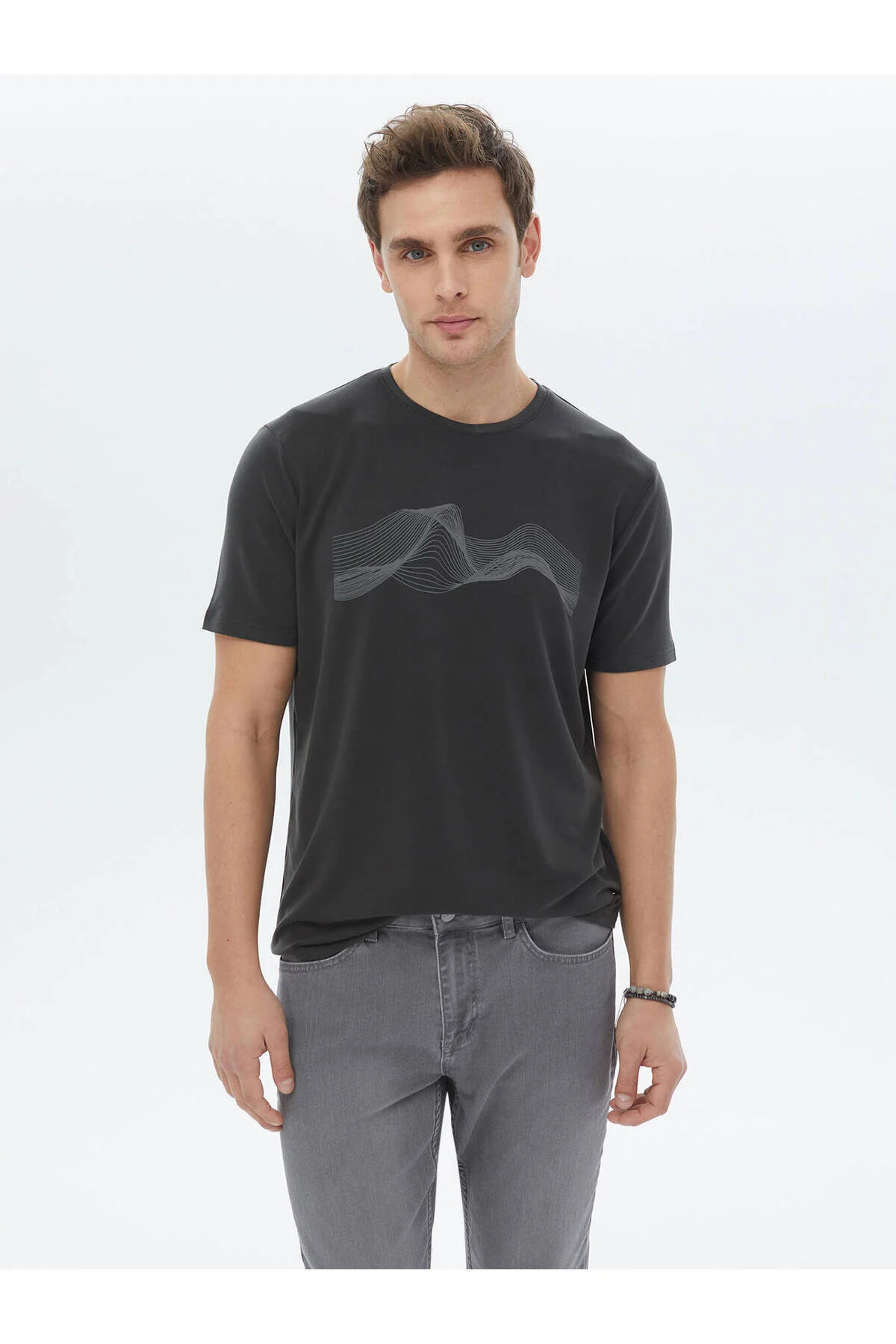Bild von Kip Anthrazitfarbenes Bedrucktes T-shirt Mit Rundhalsausschnitt für Damen - 2XL