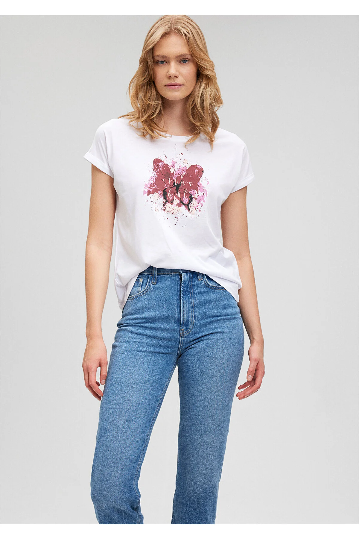 Bild von Mavi Weißes Istanbult-shirt Schmetterlingsdruck, Regularfit 167576 -620 für Damen - XL