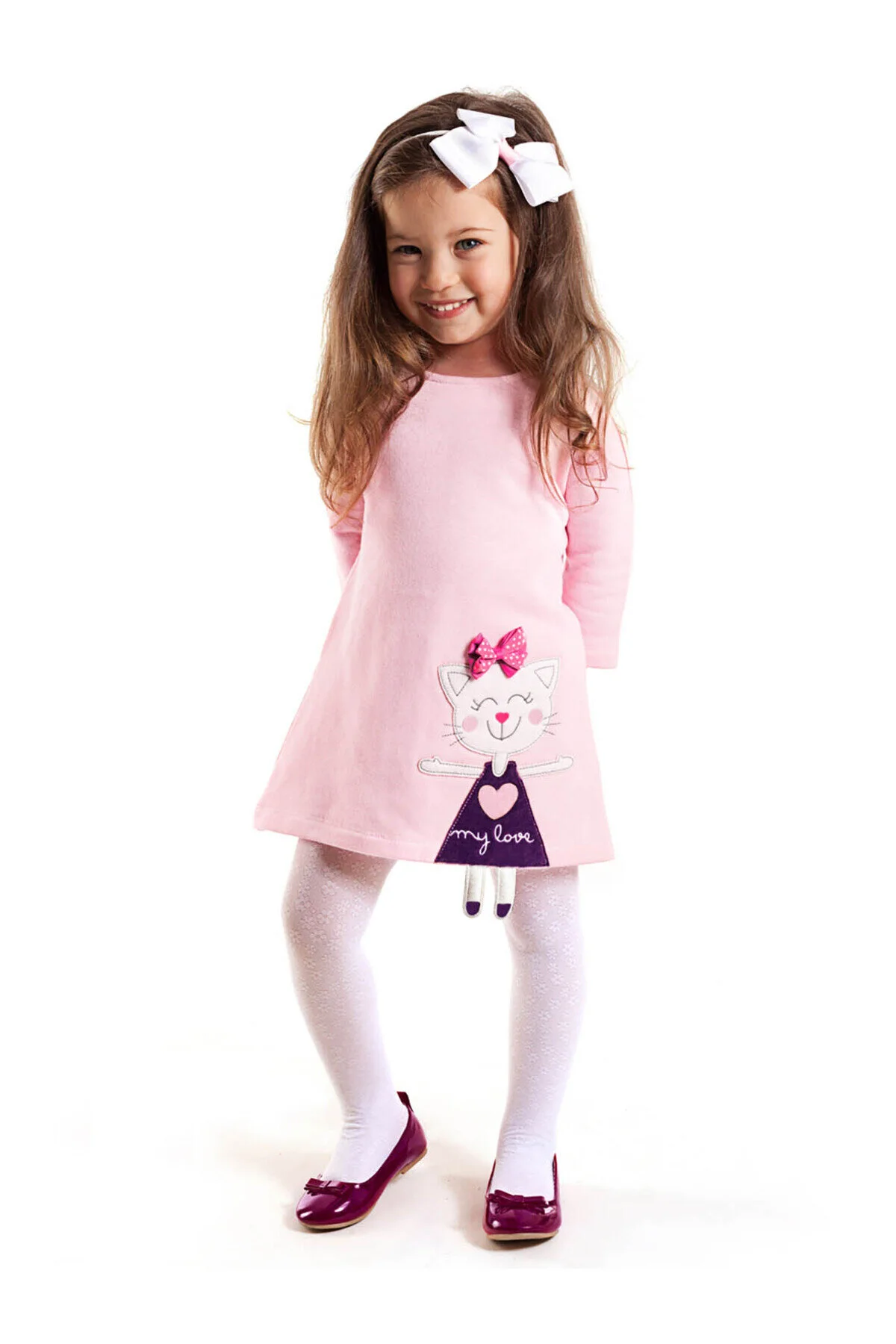Bild von Denokids Mädchen Rosa Winterkleid Mit Frechem Katzen-print Und Langen Ärmeln für Damen - 8 Jahre