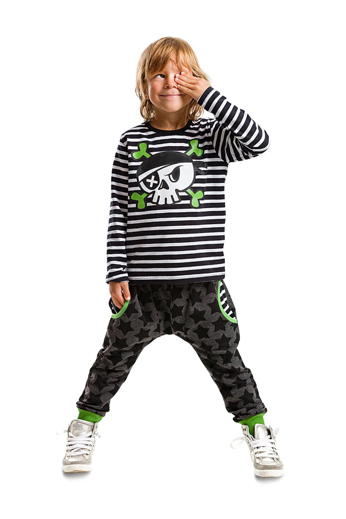 Bild von MSHB&G Winteranzug Für Jungen Gestreiftes T-shirt Und Hose Mit Piratenkopf für Herren - 8 Jahre