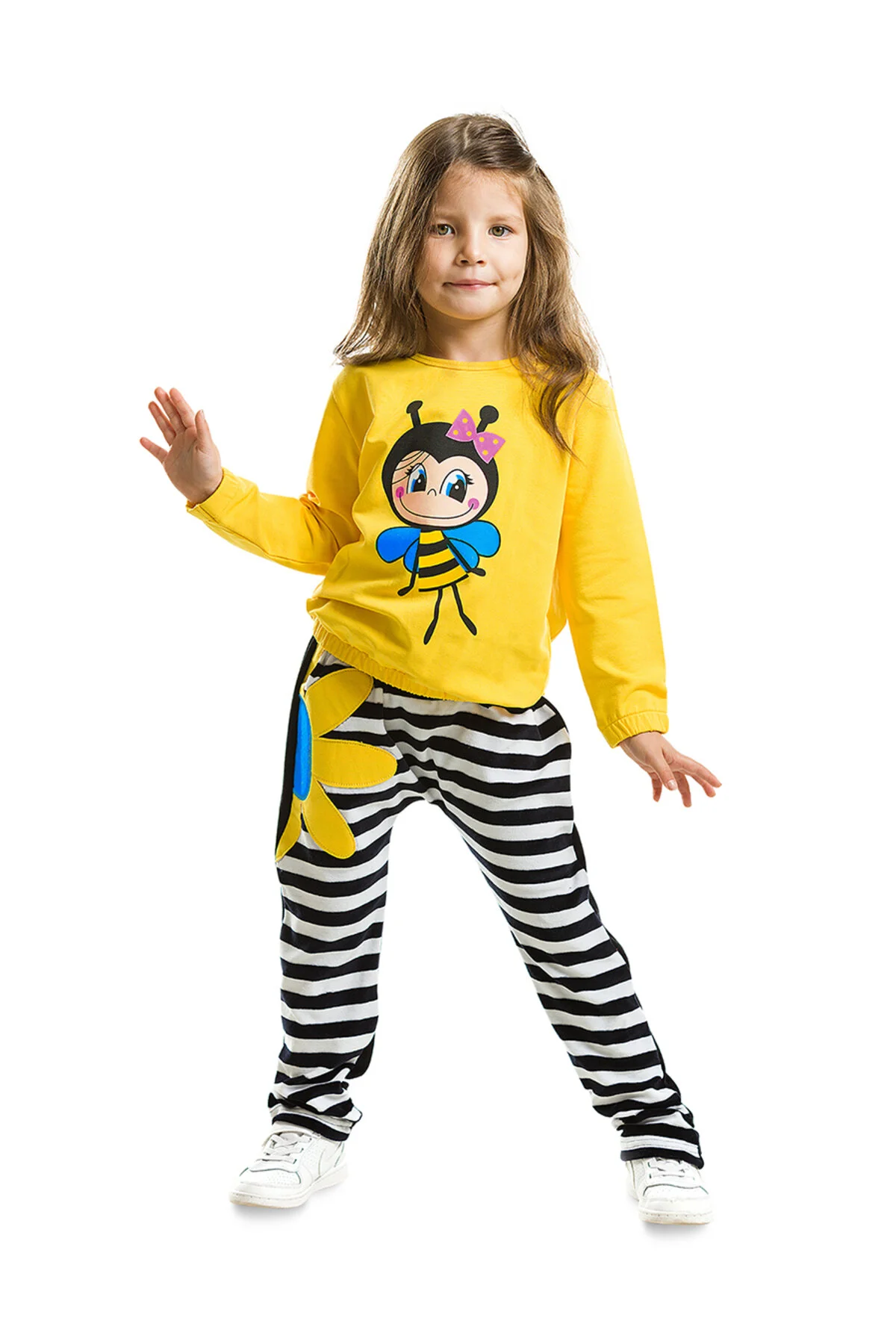 Bild von Denokids Bee Girl Samt-trainingsanzug-set – Streifen- Und Blumenmuster für Damen - >7 Jahre