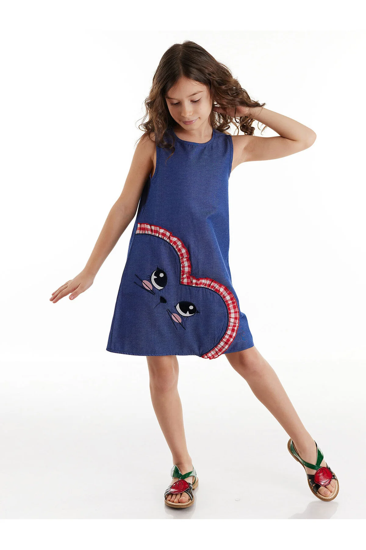 Bild von Denokids Marineblaues Gewebtes Sommerkleid Für Mädchen Katzenliebe-muster für Damen - 3 Jahre alt