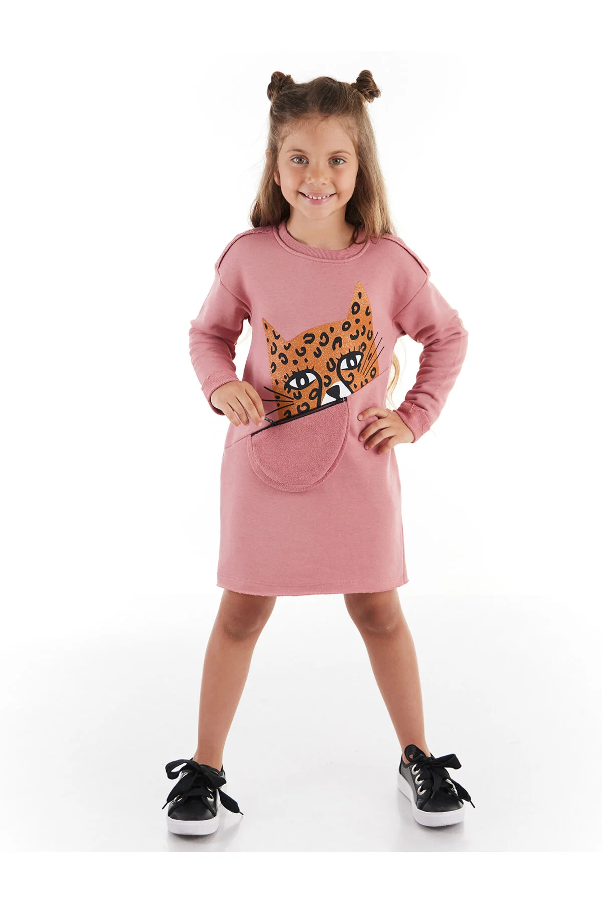 Bild von MSHB&G Langärmliges Rosa Mädchenkleid Mit Leopardenmuster Und Taschen für Damen - 3 Jahre alt