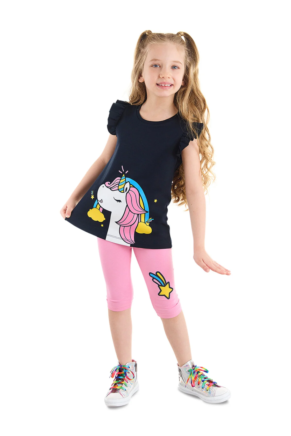 Bild von Denokids Sommerset Für Mädchen Mit Einhorn-muster Rüschen-t-shirt Und Leggings für Damen - 5 Jahre alt
