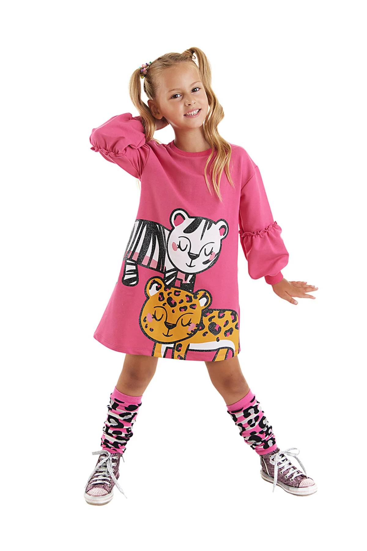 Bild von MSHB&G Rosa Leopard Zebra Mädchen Kleid Mit Ballonärmeln für Damen - 5 Jahre