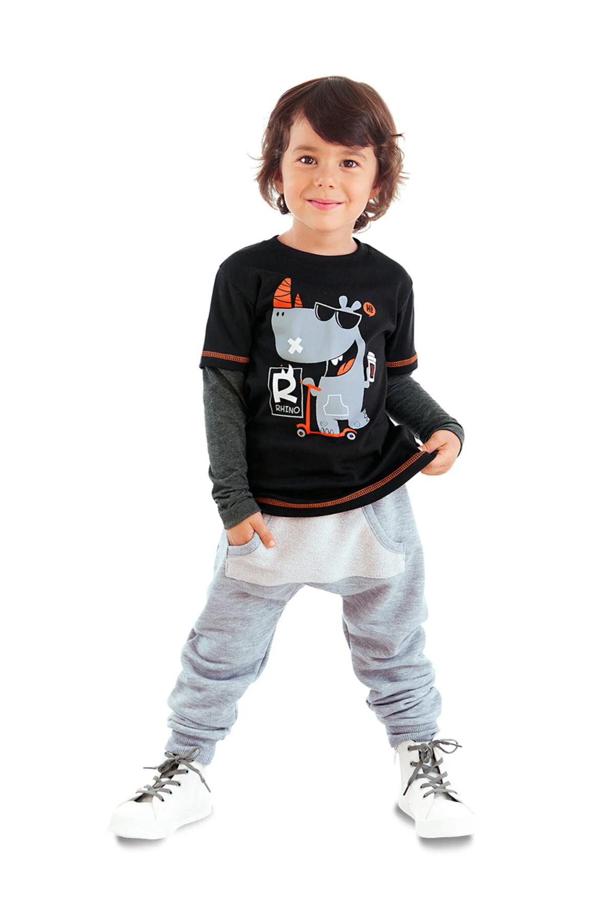 Bild von Denokids Rhino Boy Schwarzes T-shirt-jogginghose-set für Herren - 4 Jahre alt