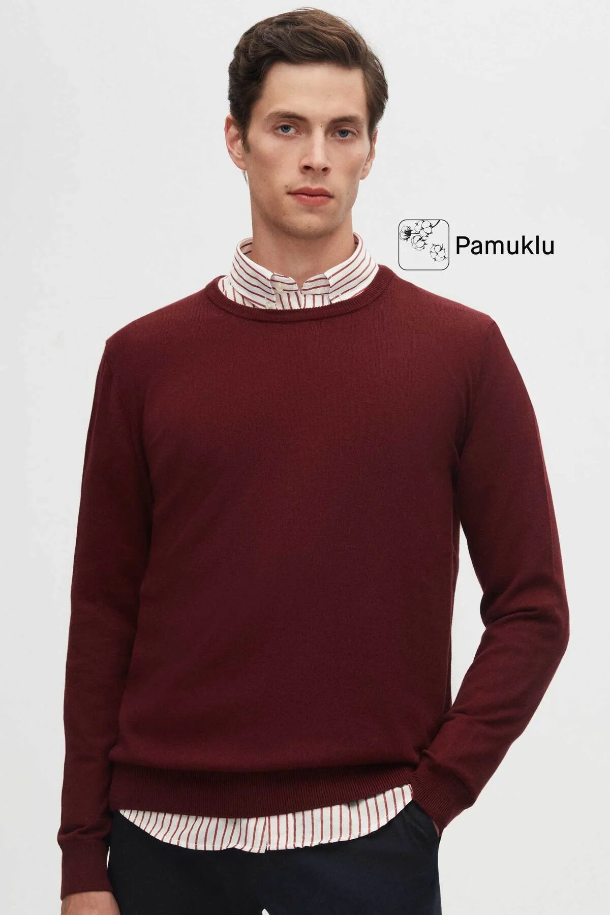 Bild von D'S Damat Burgunderroter, Pillingfreier Strickpullover Mit Rundhalsausschnitt Und Normaler Passform für Herren - L