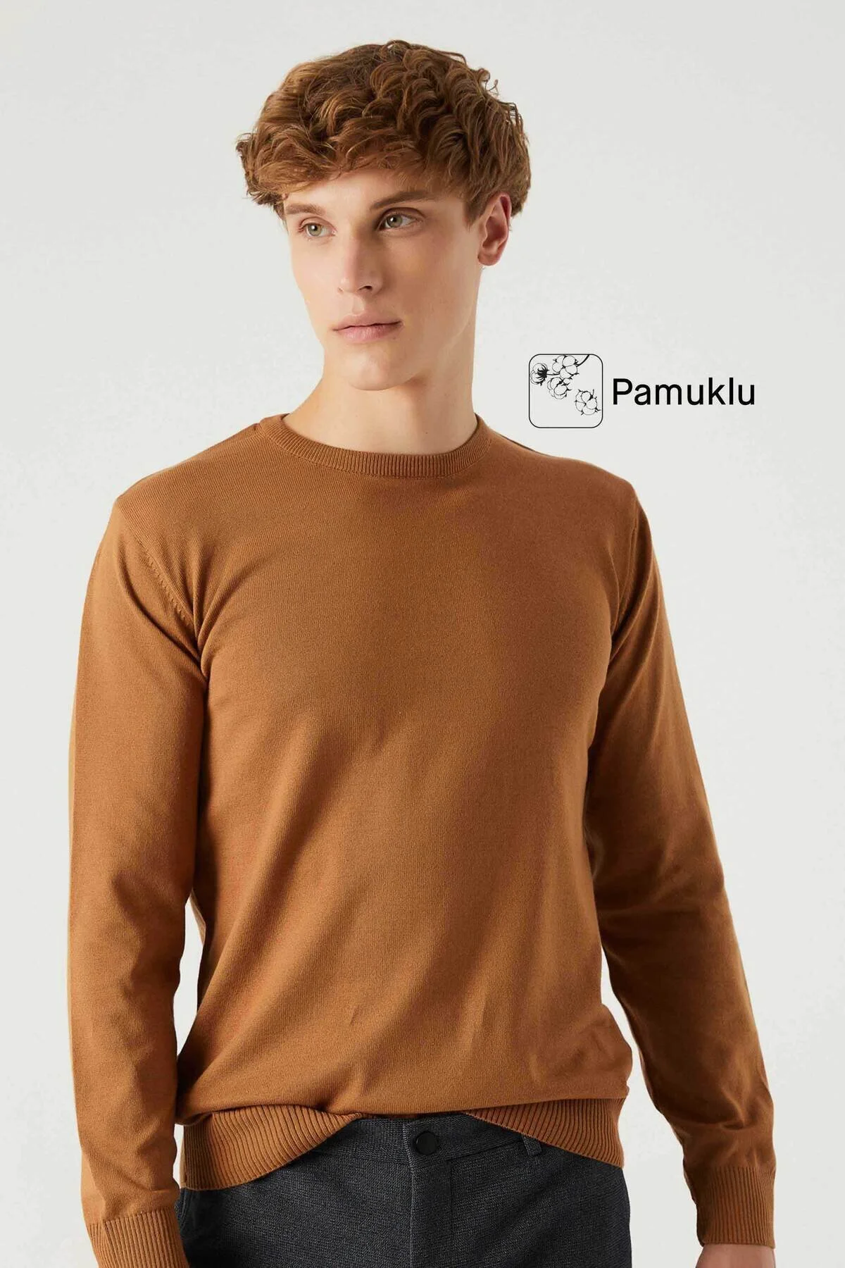 Bild von D'S Damat Kamelfarbener, Nicht Pelzender Strickpullover Mit Rundhalsausschnitt Und Regulärer Passform für Herren - M