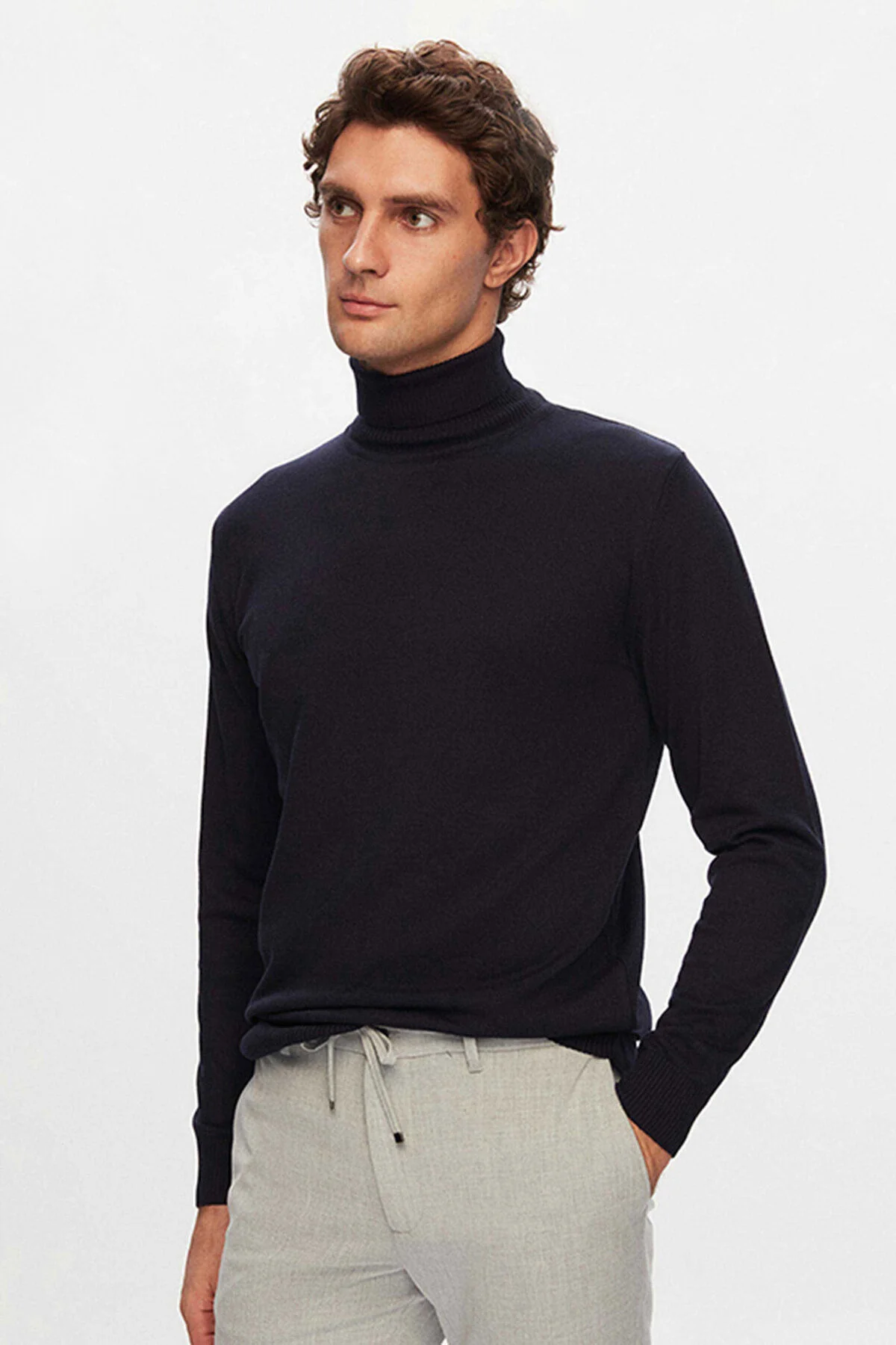 Bild von D'S Damat Marineblauer Rollkragenpullover Aus Baumwollstrick Normale Passform für Herren - L