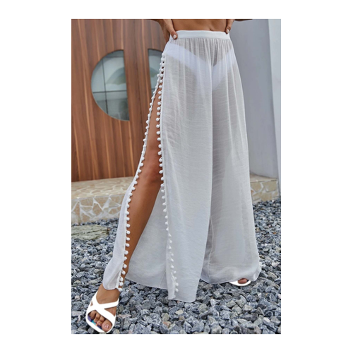 Bild von Angelsin Strandhose Pareo Mit Pompom Und Schlitzdetail für Damen - XS