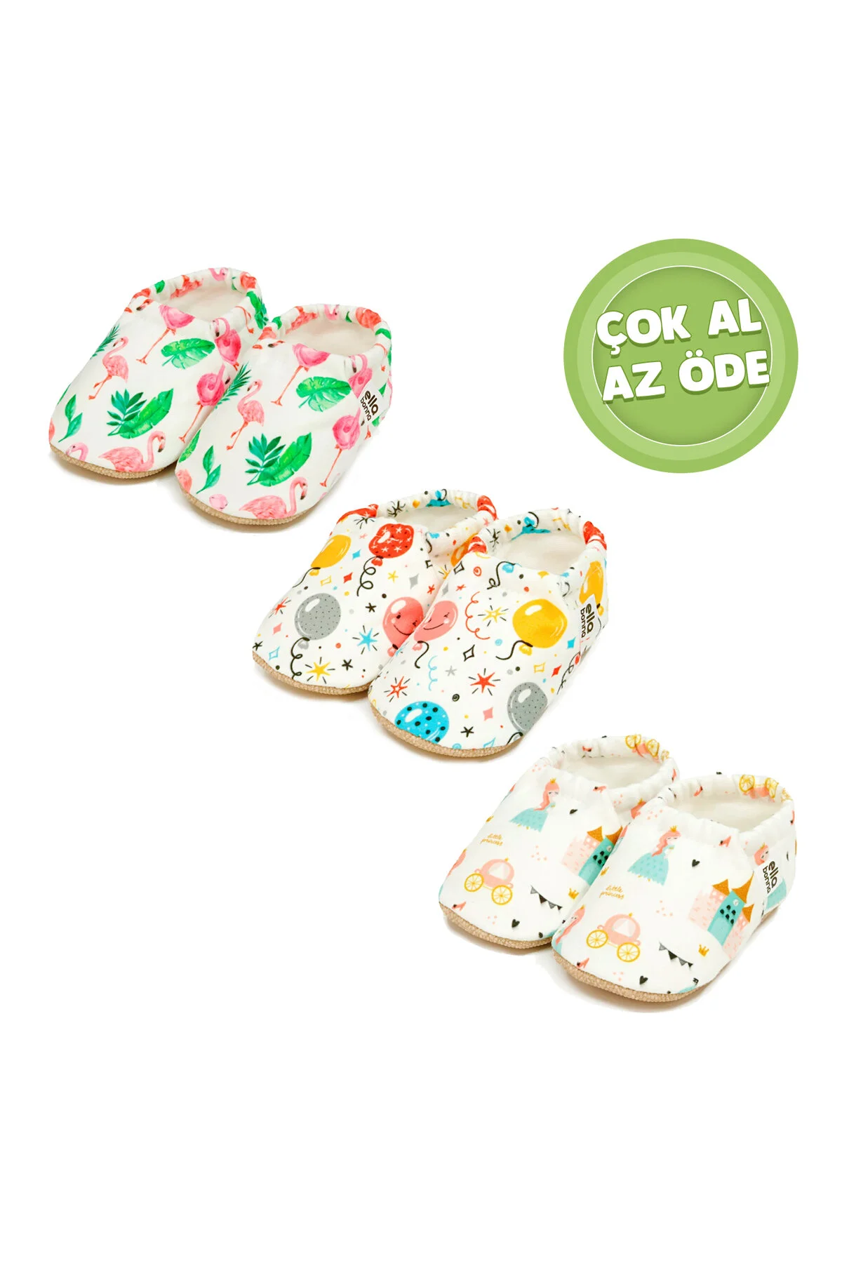 Bild von Ella Bonna 3er-pack – Rutschfeste Sohle, Babyschuhe, Kindergartenschuhe, Flamingo Und Ballon-prinzessin - 23-24