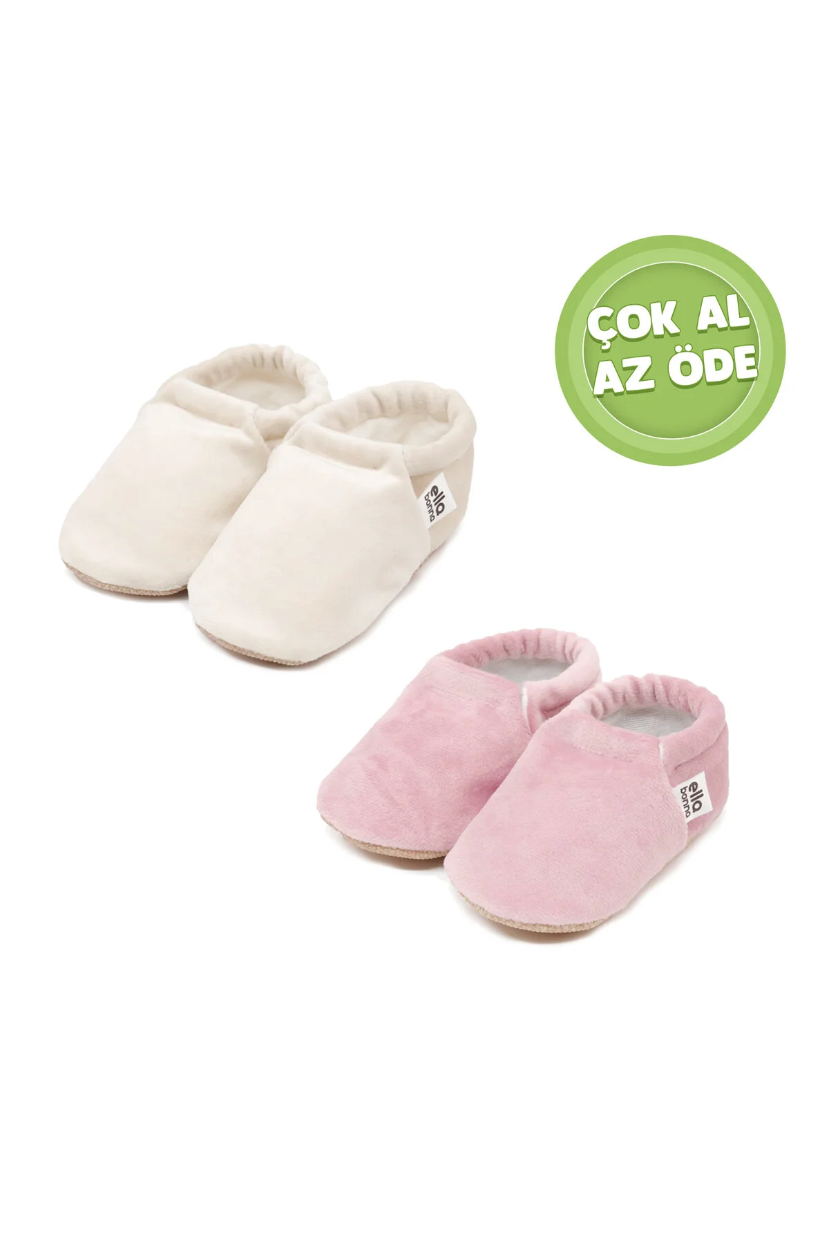 Bild von Ella Bonna Baby-heimstiefel Aus Samt – 2er-pack, Preiswert, Rutschfeste Sohle (cream-pudra) - 21-22