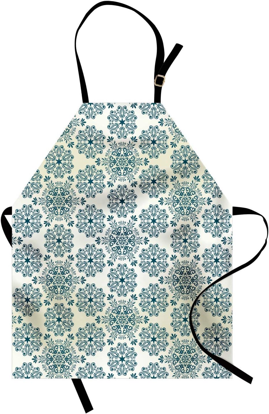 Bild von ABAKUHAUS Winter Kochschürze, Mandala Style Floral Runde Figuren mit Damast-Elementen Retro-Grafik Ornamente, Farbfest Höhenverstellbar Waschbar Klarer Digitaldruck, Creme Teal
