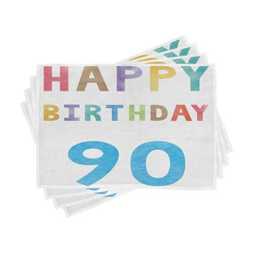 Bild von Abakuhaus Platzset Waschbare Stoff Esszimmer Küche Tischdekorations Digitaldruck, (4-teilig, 4-St., Set aus 4x), Bunt Glücklicher 90. Geburtstag
