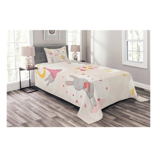Bild von Abakuhaus Tagesdecke Set mit Kissenbezügen Waschbar, Feminin Häschen Baby Love Mond