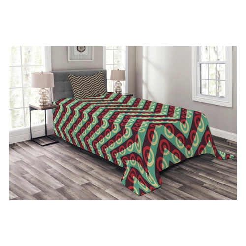 Bild von Abakuhaus Tagesdecke Set mit Kissenbezügen Waschbar, Geometrisch 50er Jahre Retro-Pop-Art