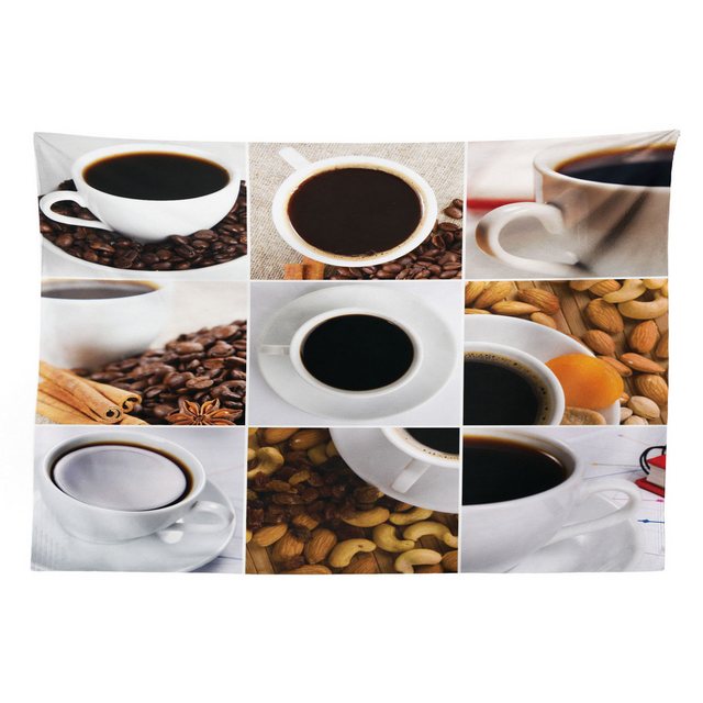 Bild von ABAKUHAUS Kaffee Wandteppich, Kaffeebecher Collage mit Mandeln Cashews Bohnen Zimt Moderne Komposition, aus Weiches Mikrofaser Stoff Wand Dekoration Für Schlafzimmer, 150 x 110 cm, Weiß Schwarz Braun