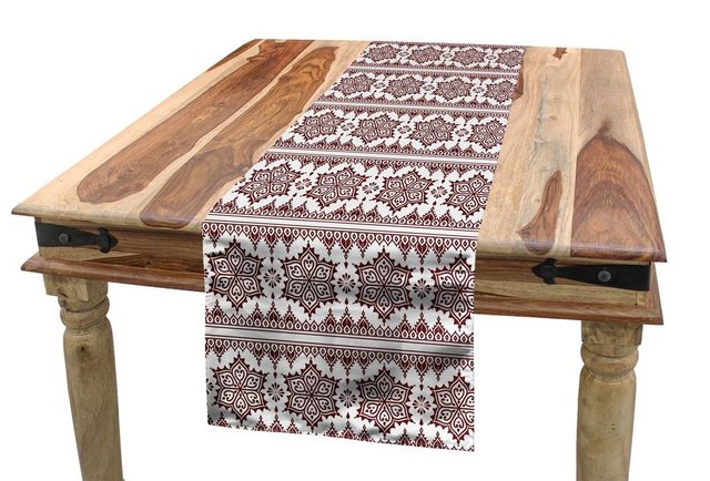 Bild von ABAKUHAUS Brown Mandala Tischläufer, Authentic Style Kunst, Esszimmer Küche Rechteckiger Dekorativer Tischläufer, 40 x 180 cm, Chestnut Brown und Weiß