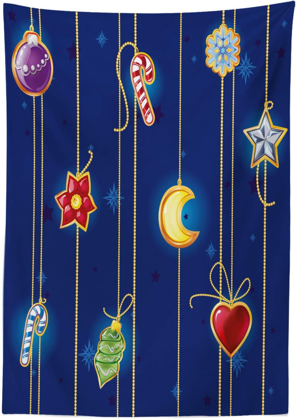 Bild von ABAKUHAUS Weihnachten Tischdecke, Nette Weihnachtsgegenstände Art, Für den Inn und Outdoor Bereich geeignet Waschbar Druck Klar Kein Verblassen, 140 x 170 cm, Mehrfarbig