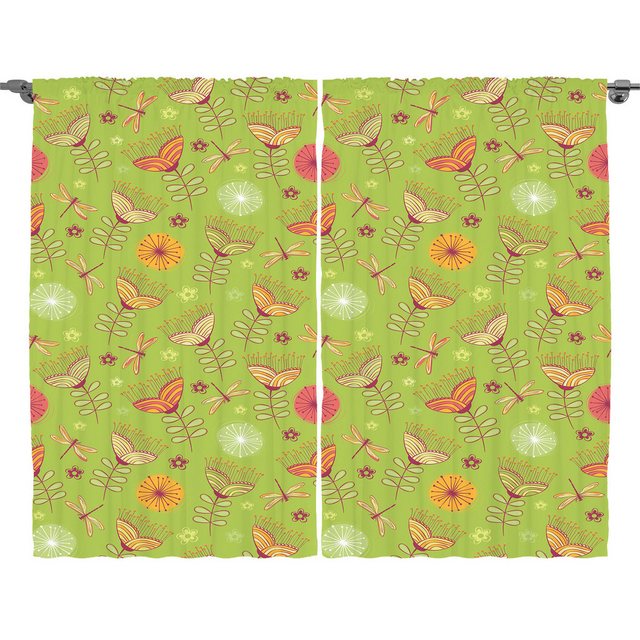 Bild von ABAKUHAUS Blumen Rustikaler Gardine, Bluebell-Blumen Artsy, Schlafzimmer Kräuselband Vorhang mit Schlaufen und Haken, 280 x 175 cm, Grünes Rosa