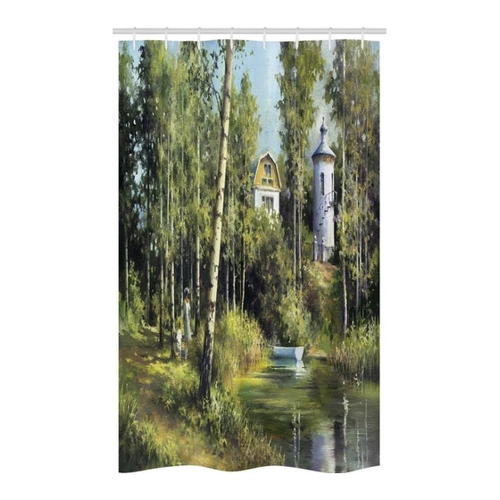 Bild von Abakuhaus Duschvorhang Badezimmer Deko Set - Natur Haus im Wald