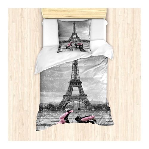Bild von ABAKUHAUS Eiffelturm Bettbezug Set – Paris Szene Moped