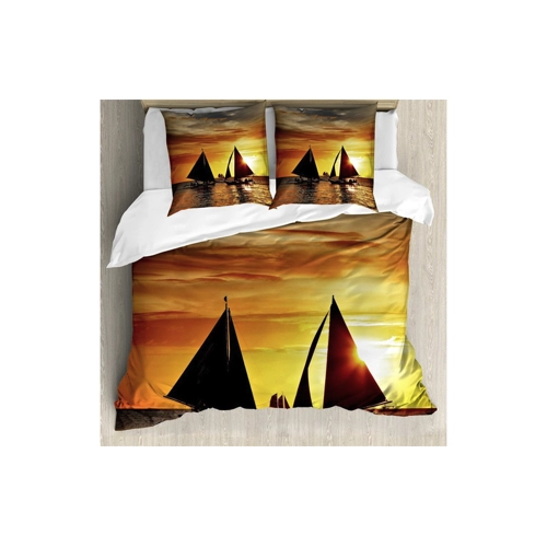 Bild von ABAKUHAUS Segelboot Bettbezug Set – Romantische Sonnenuntergang-Segel