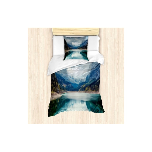 Bild von ABAKUHAUS Landschaft Bettbezug Set, Alpine Lake Sky Wald