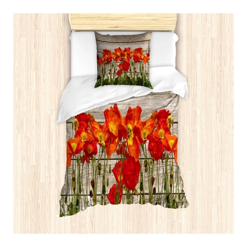 Bild von ABAKUHAUS Rustikal Bettbezug Set mit Blooming Mohnblumen
