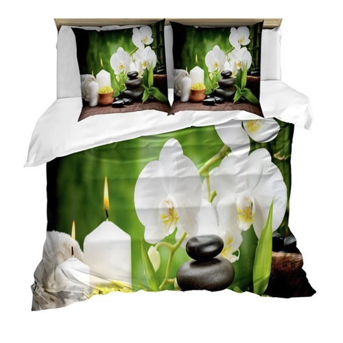 Bild von ABAKUHAUS Spa Bettbezug Set mit Steine und Orchideen