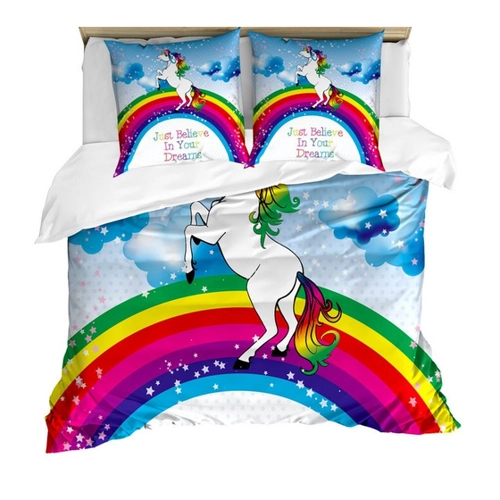 Bild von ABAKUHAUS Fantasie Bettbezug Set - Einhorn Regenbogen-Fantasie