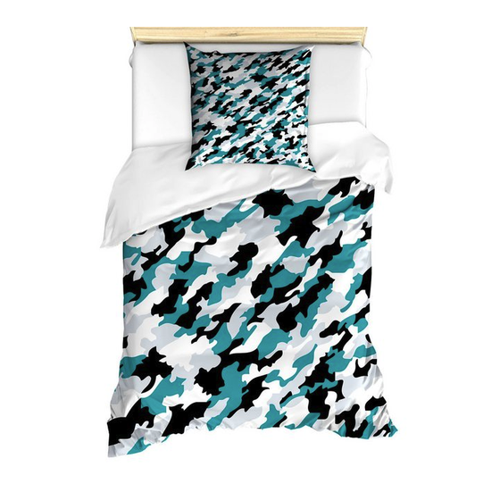 Bild von Abakuhaus Bettwäsche Milbensicher Allergiker geeignet mit Kissenbezug, Microfaser, Ozean Aquatic Camouflage Tile, ABAKUHAUS Ozean Bettbezug Set für Einzelbetten, Wasser-Tarnung-Fliese, Milbensicher Allergiker geeignet mit Kissenbezug, Dunkelgrün Weiß und Teal