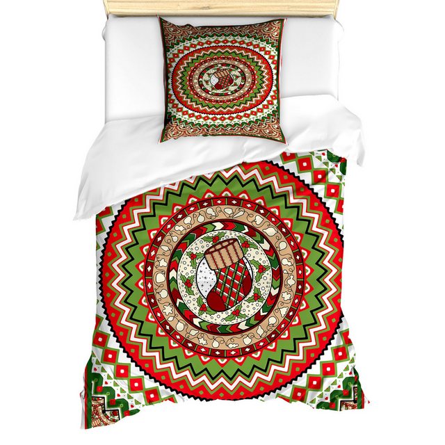 Bild von ABAKUHAUS Weihnachten Bettbezug Set, Kreise Socke, Milbensicher Allergiker geeignet mit Kissenbezügen, 135 cm x 200 cm - 80 x 80 cm, Mehrfarbig