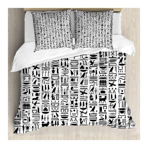 Bild von ABAKUHAUS ägyptisch Bettbezug Set, Monochrome Hieroglyphs