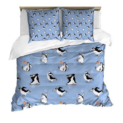 Bild von ABAKUHAUS Cartoon-Tier Bettbezug Set, Skating Penguins