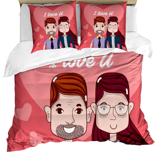 Bild von ABAKUHAUS Nerdy Bettbezug Set für Einzelbetten, Cartoon-Stil Valentinstag, Milbensicher Allergiker geeignet mit Kissenbezug, 200 x 200 cm - 70 x 50 cm, Mehrfarbig