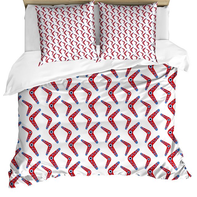 Bild von ABAKUHAUS Aboriginal Bettbezug Set für Einzelbetten, Boomerang-Motiv, Milbensicher Allergiker geeignet mit Kissenbezug, 200 x 200 cm - 70 x 50 cm, Vermilion Multicolor