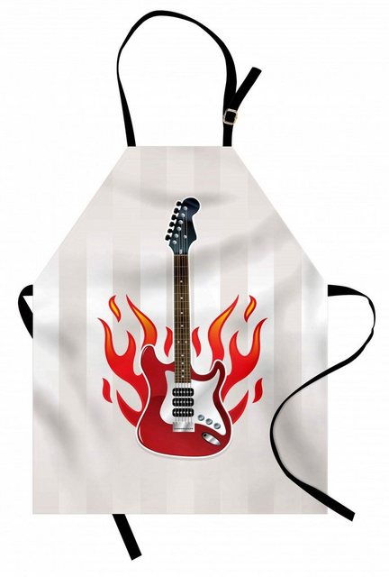 Bild von ABAKUHAUS Gitarre Kochschürze, Kühle Elektrische Artikel Flammen, Farbfest Höhenverstellbar Waschbarer Klarer Digitaldruck, Perle Multicolor