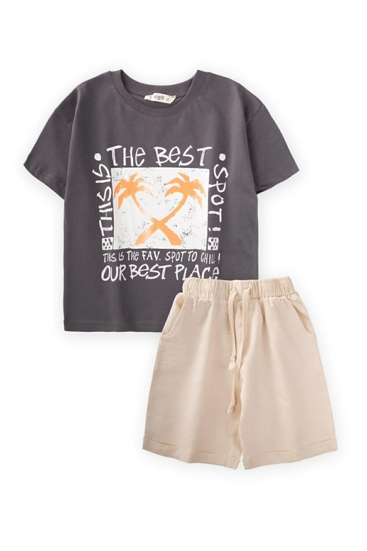 Bild von Cigit Graues Capri-t-shirt-set In Natur – Alter 2–10 für Herren - 5–6 Jahre
