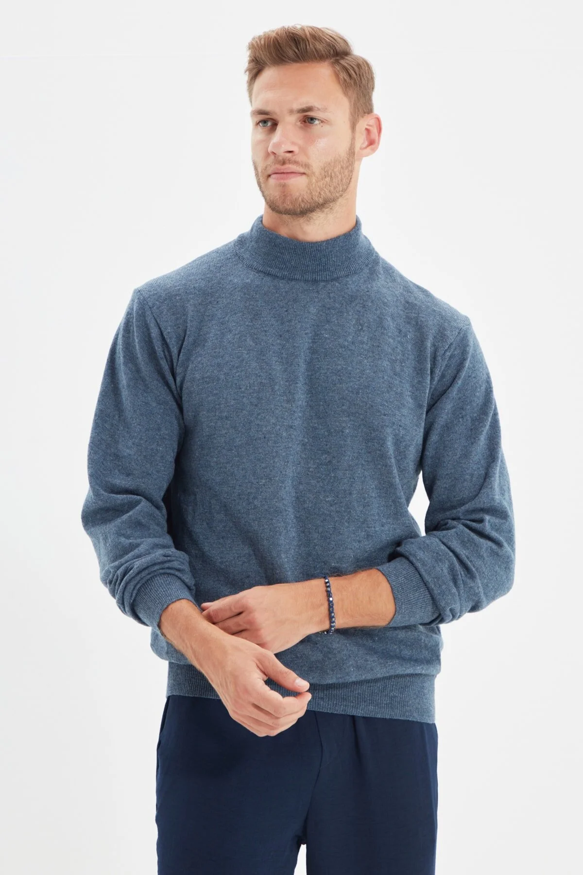Bild von Trendyol Collection Halber Rollkragenpullover Indigo Slim Fit Strickpullover – für Herren - M